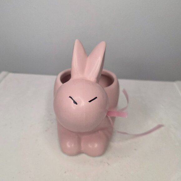 Pink Ceramic Bunny Planter Puffy Tail - Picture 2 of 6